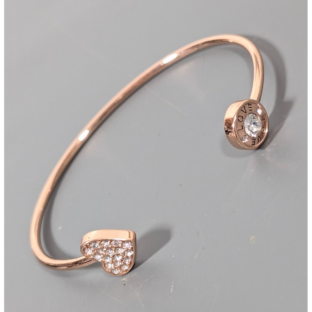 Origami Owl Rose Gold tone Love‎ Heart Rhinestone Pave Cuff Bracelet Stacking 7"